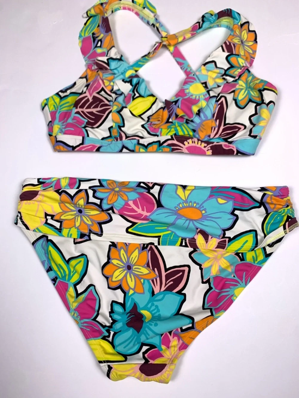 Bleu Rod Beattie Multicolor Floral V-Neck Crossback Crop Top